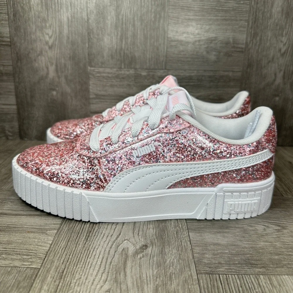 Puma Cali Dream Kids 2.5 Pink Glitter Sparkly Platform Sneakers NEW